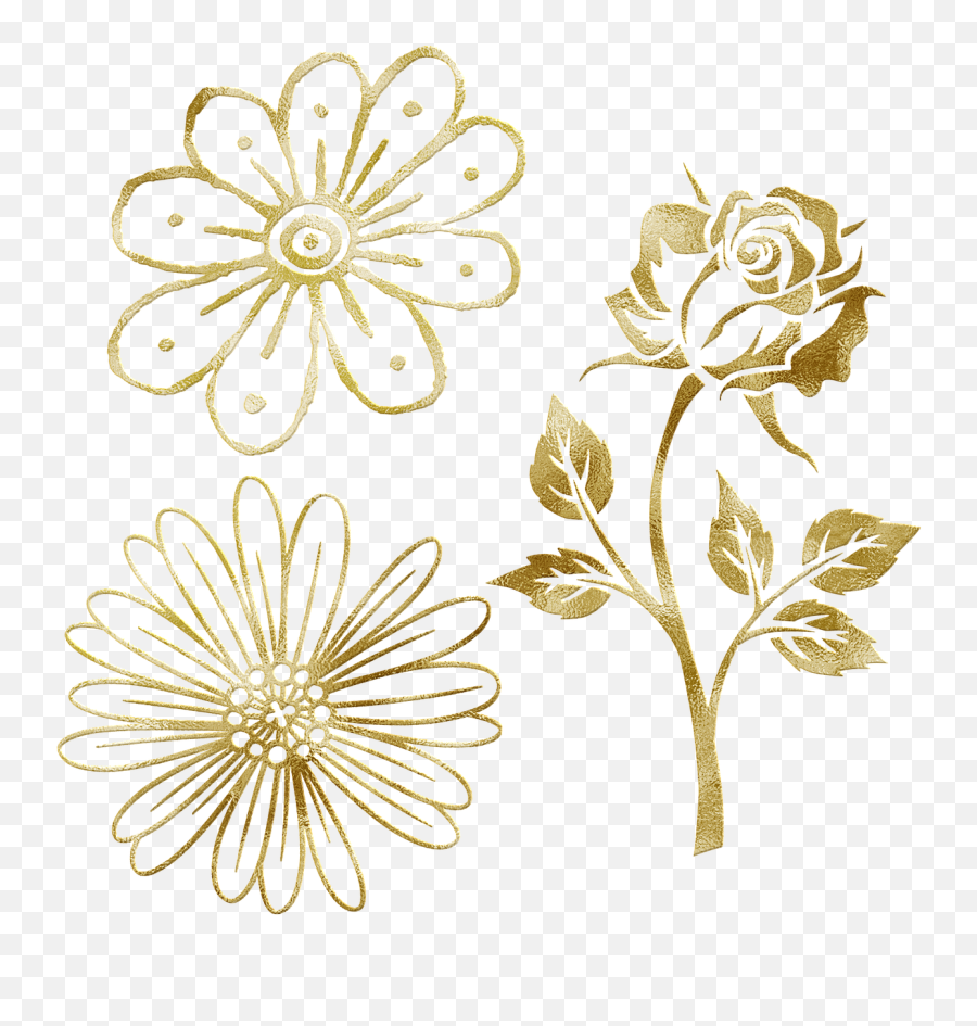 Single Flowers Gold Foil Glitter - Free Image On Pixabay Rose Flower Clipart Black And White Png,Gold Flowers Png