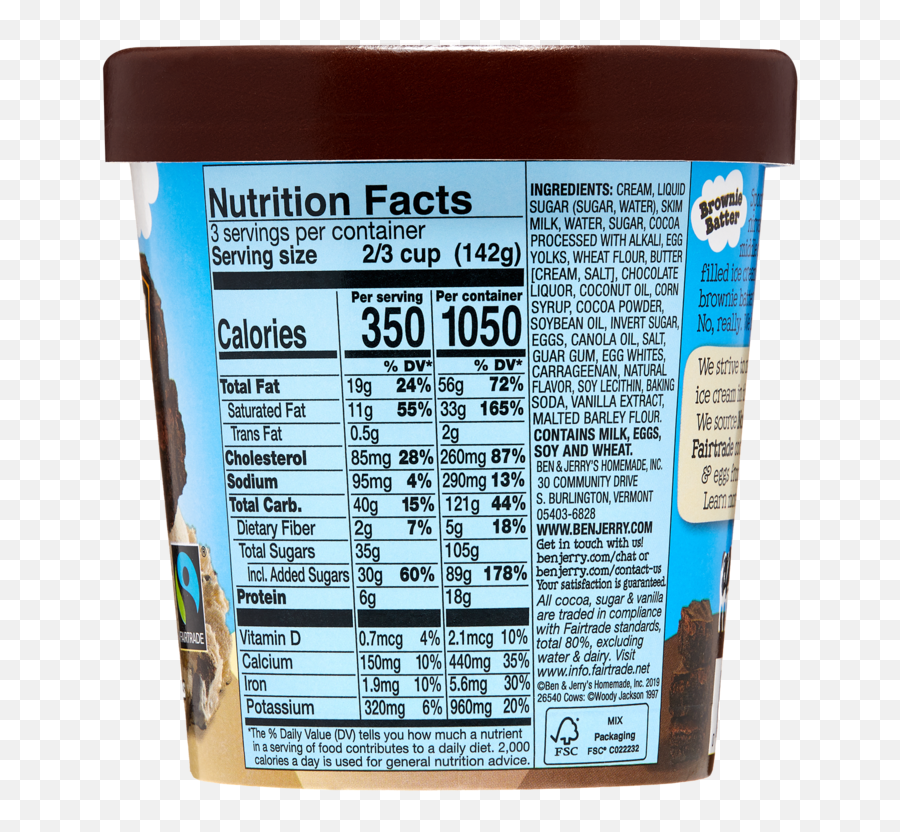 Ben U0026 Jerryu0027s Brownie Batter Core Pint - Delivered In Minutes Nutrition Facts Label Png,Ben And Jerry's Logo