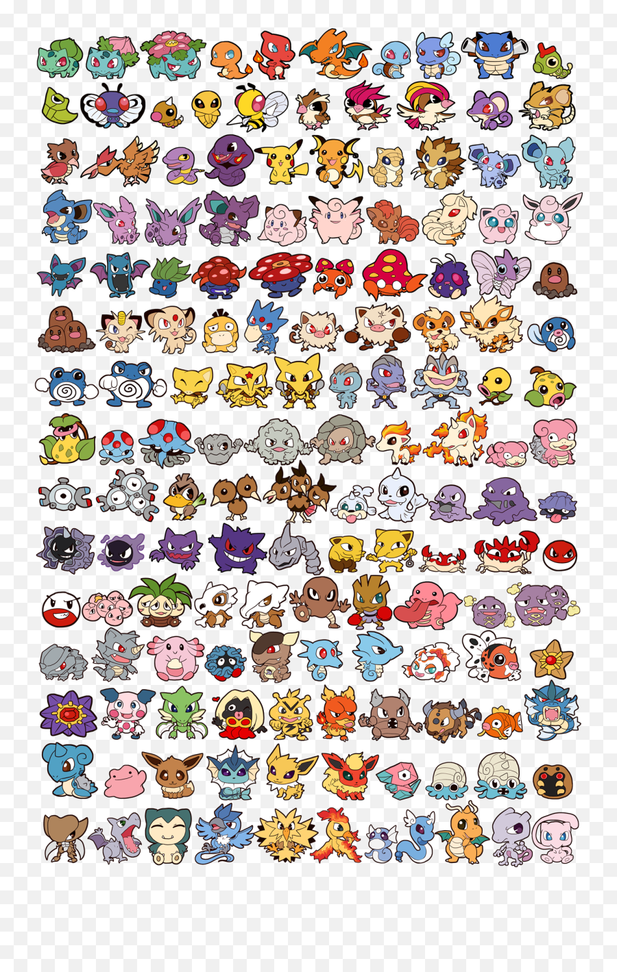 150 Cute Pokemon And Mewtwo - Pokemon All Kanto Pokemon Png,Cute ...