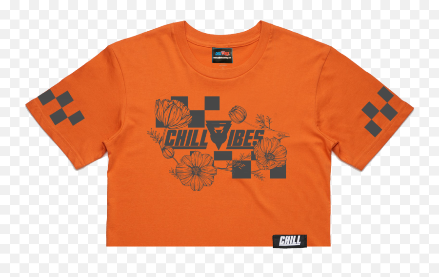 Chill Vibes Checker Pattern Orange Crop Png