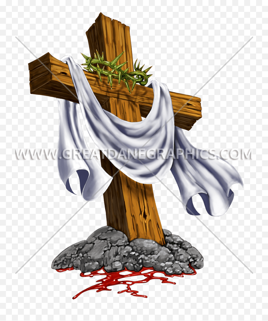Cross With Crown Of Thorns Production Ready Artwork For T - Cross With Thorn Crown Png,Thorn Crown Png