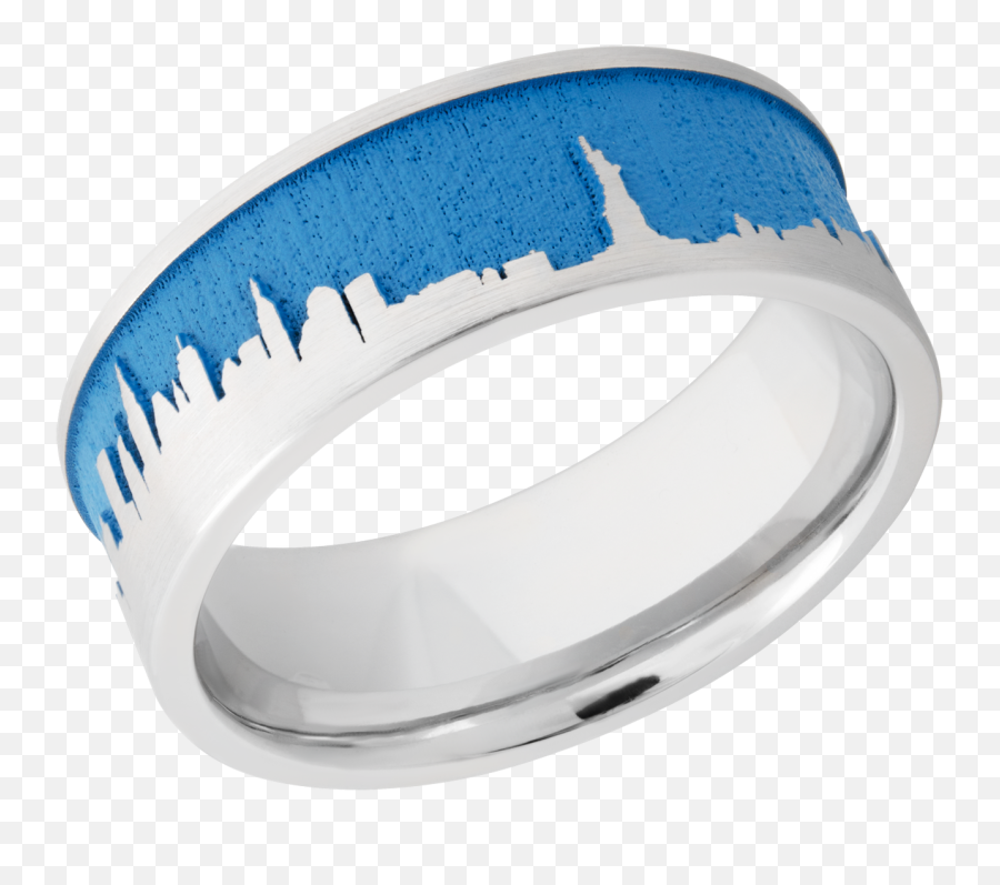 Cobalt Chrome 8mm Flat Band With Laser Carved New York Skyline And Sea Blue Cerakote - Ring Png,New York Skyline Png
