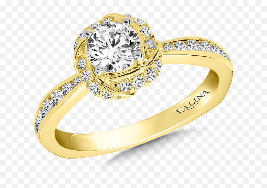 Valina Halo Engagement Ring Mounting In 14k Yellow Gold 29 - Engagement Ring Png,Halo Transparent Background