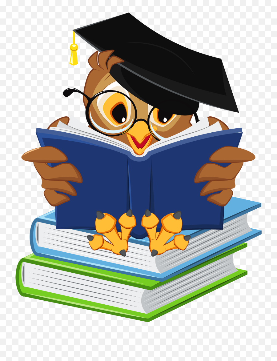Owl With School Books Png Clipart - Owl With Books Clipart,School Books Png