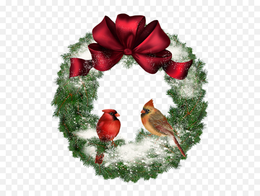 Christmas Cardinal Graphic Freeuse - Christmas Wreath With Birds Png,Cardinal Png