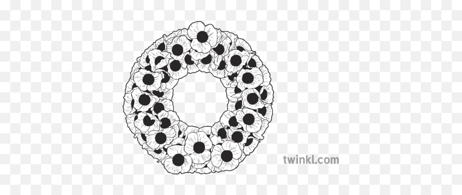 Poppy Wreath War Flower Remembrance Day Stw Ks2 Black And - Circle Png,White Wreath Png