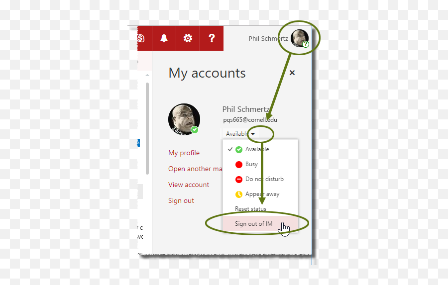 Sign In And Out Of Skype Im Outlook - Dot Png,Out Of Office Icon