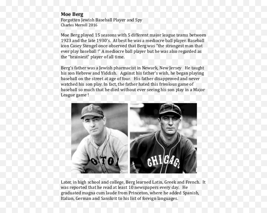 Pdf Moe Berg - Forgotten Jewish Baseball Player And Spy Photo Caption Png,Baseball Player Icon