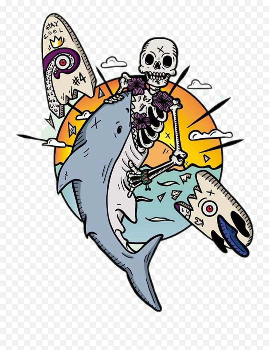 Ocean Surf Shark Bones Dead - Cartoon Clipart Full Dead Shark Clipart Png,Dead Fish Png