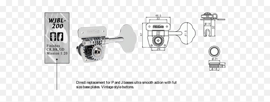 Wilkinson Logo Bass Guitar Tuners 4 In Line Black 189 - Bl Cartoon Png,Bl Logo