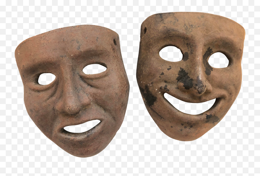 Early 20th Century Earthenware Comedy U0026 Tragedy Masks - Face Mask Png,Comedy And Tragedy Masks Png