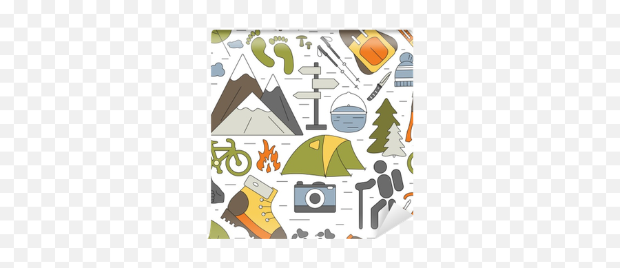 Wall Mural Outdoor Seamless Background Hiking And Camping - Hiking Background Png,Camping Cartoon Icon