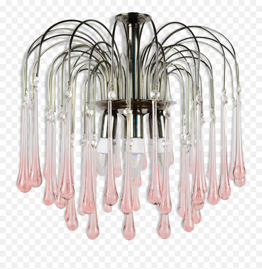 Large Mid Century 70s Waterfall Chandelier Pink Murano Glass Drops Paolo Venini Style Selency - Decorative Png,Murano Art Deco Collection Arch Glass Icon