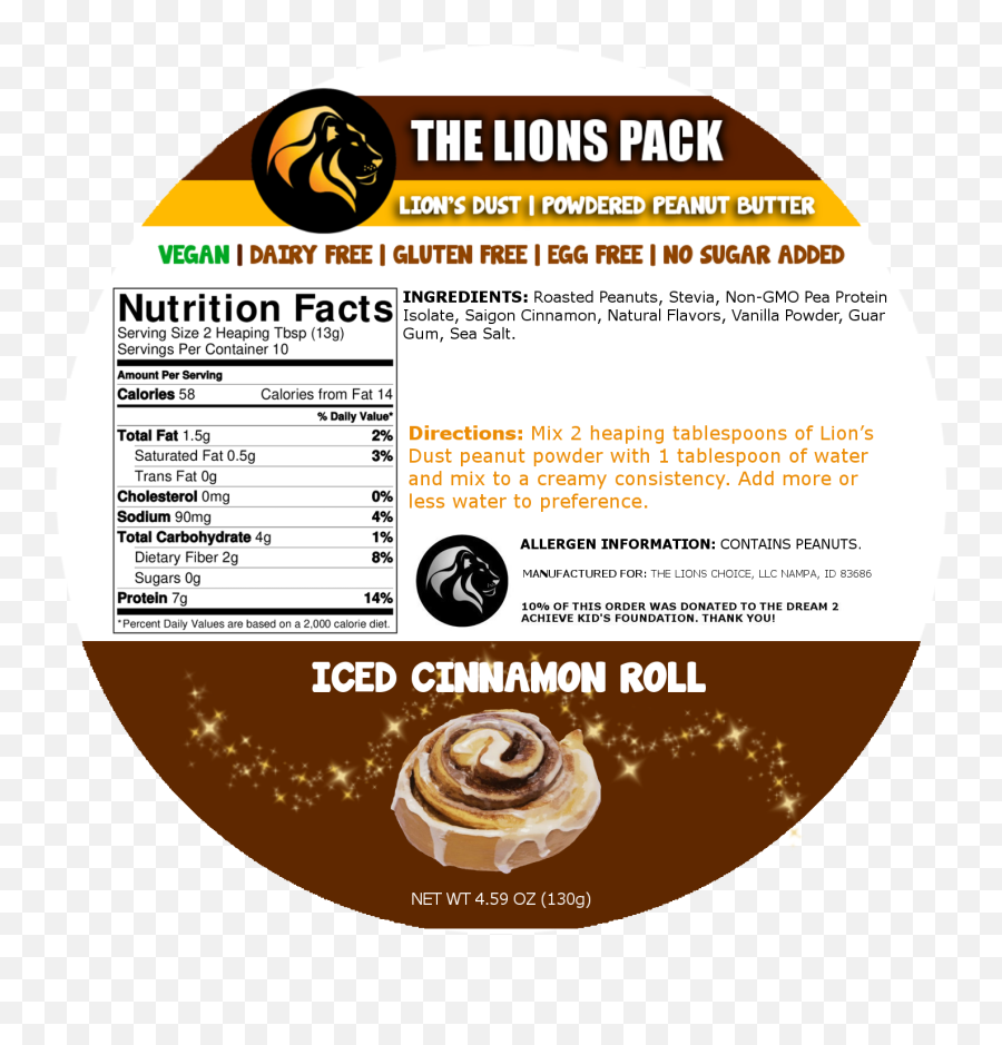 Iced Cinnamon Roll Lionu0027s Dust Powdered Protein Peanut Butter 130g Bag - Peanut Butter Png,Cinnamon Roll Png