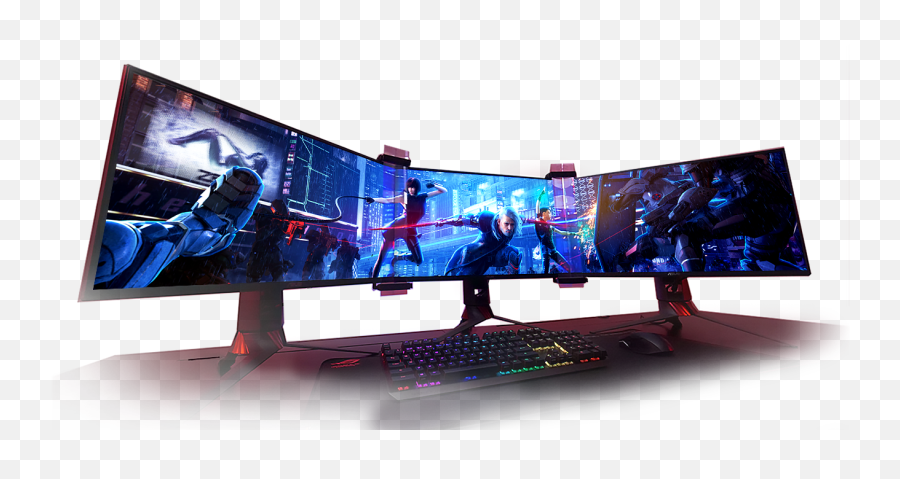 Asus Shows Off The Rog Bezel - Multi Monitor Setup Png,Transparent Monitors