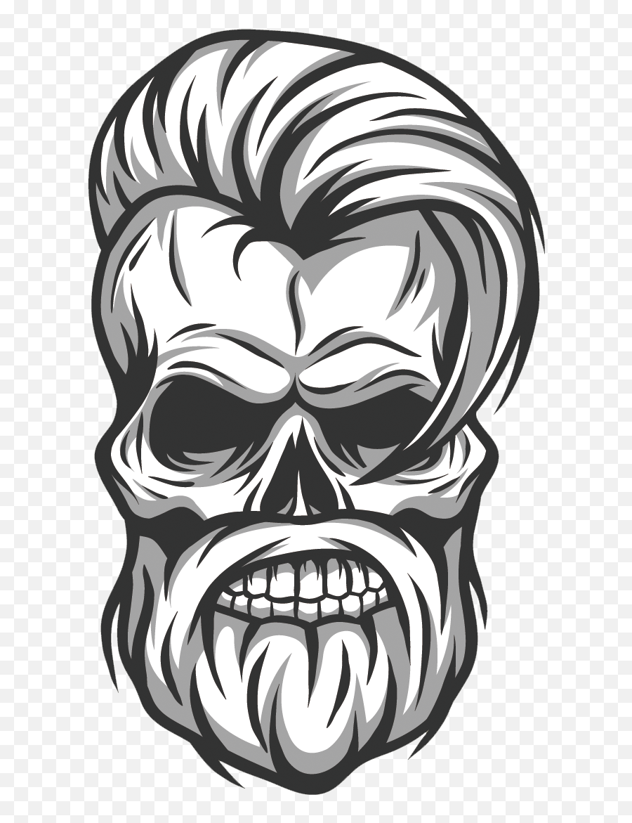 Hair Vector Hipster Handsome - Skull With Hair And Beard Png,Skull Vector Png
