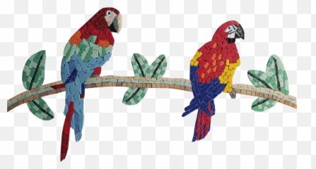 Two Colorful Parrots - Mosaic Wall Art png