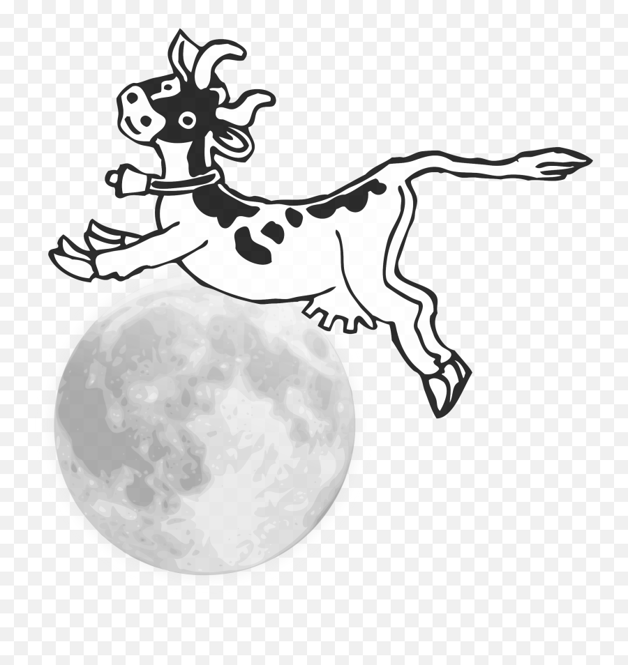 Download Black And White Stock Cow Jumping Over The Moon - Cow Jumping Over The Moon Cartoon Png,Moon Clipart Png