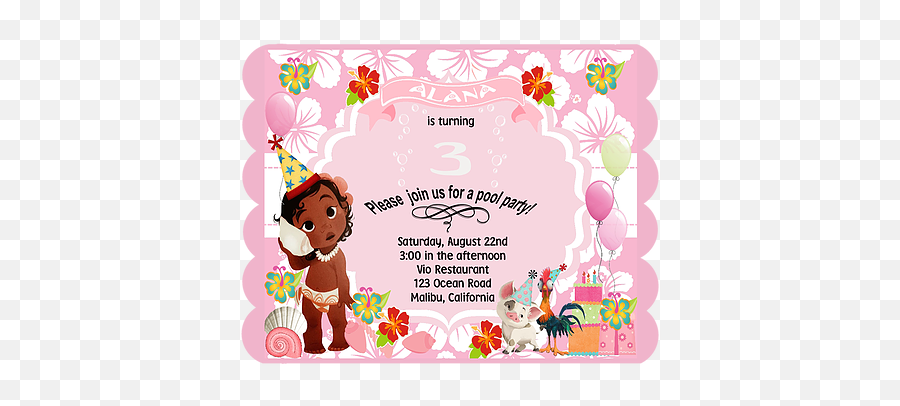 Baby Moana Birthday Party Invitation Cherylu0027s Invitations - Baby Shower Moana Png,Baby Moana Png