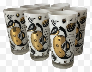 George Briard Mid - Century Gold Overlay Glasses Set of 8 Neuschwanstein Castle png