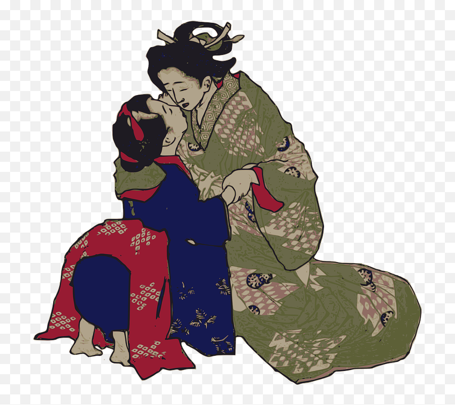 Geisha Hug Japan - Free Vector Graphic On Pixabay Geisha Kiss Png,Hug Png
