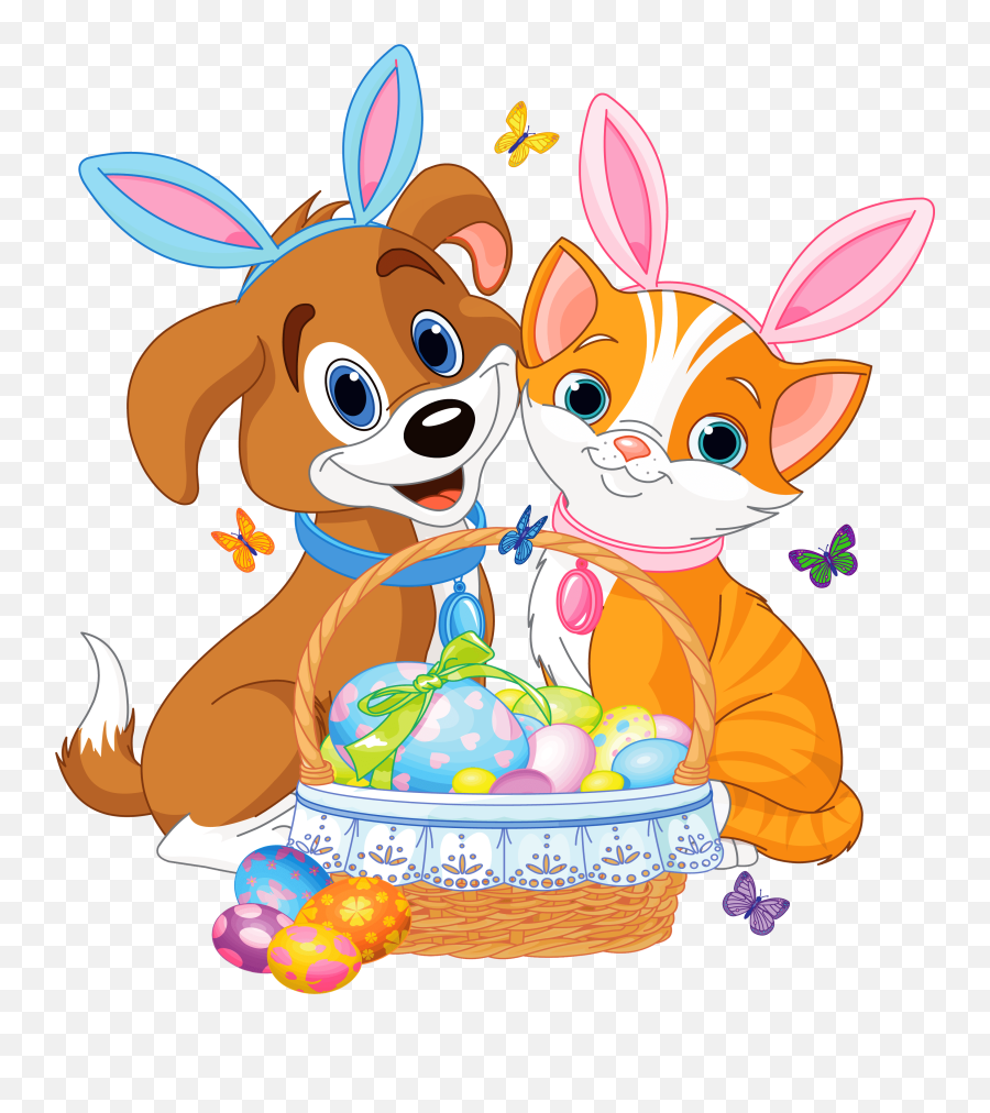 Cute Puppy And Kitten With Easter Bunny - Happy Easter Dogs And Cats Png,Bunny Ears Transparent