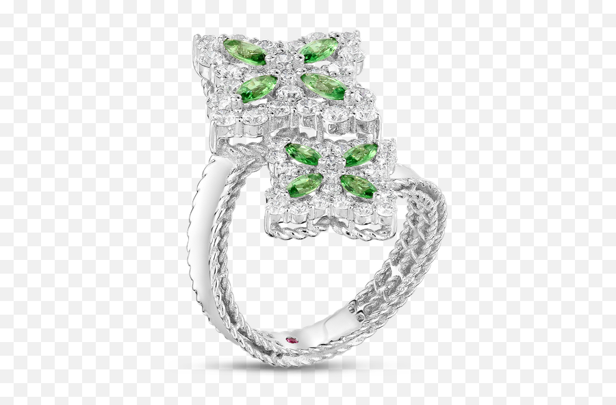 18k Gold Diamond U0026 Tsavorite Princess Flower Bypass Ring - Wedding Ring Png,Van Cleef Icon Rings
