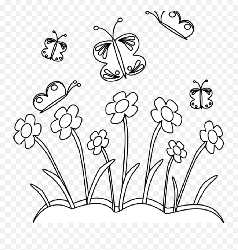 Spring Flower Banner Black And White Bla 246323 - Png Flowers Clipart Black And White,Spring Flowers Png