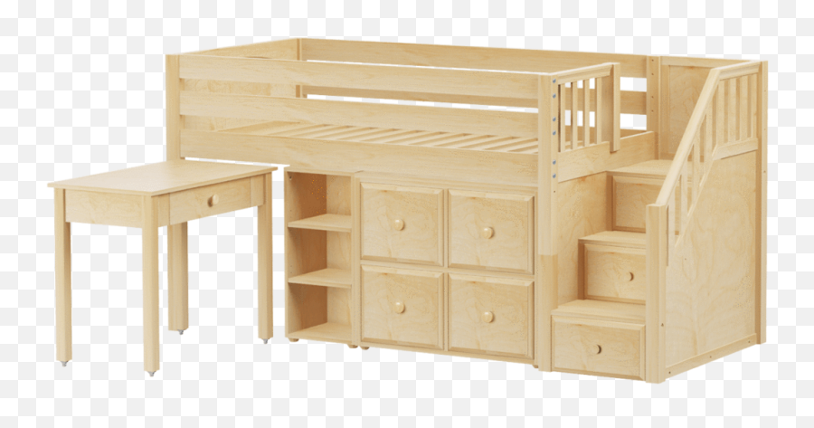 Twin Low Loft Bed With Stairs Storage Desk - Elevated Bed With Storage And Desk Png,Desk Transparent