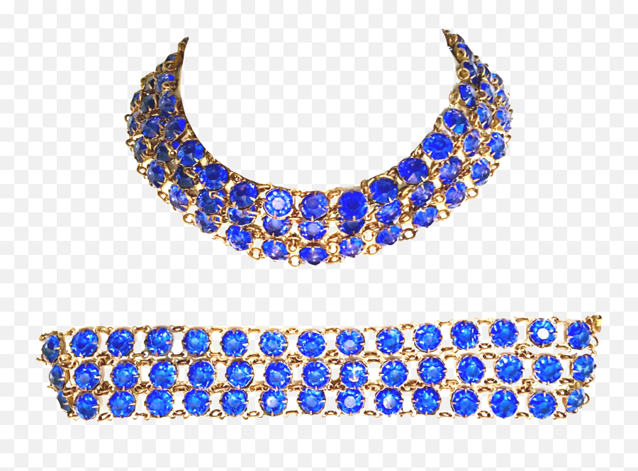 Antique Gilt Gold Sapphire Blue Faceted Glass Choker Necklace U0026 Bracelet - Set Of 2 Necklace Png,Choker Png