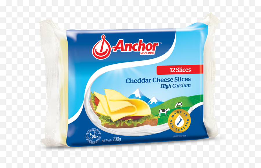 Anchor Cheddar Cheese Slices 200g - Slice Kraft Cheddar Cheese Png,Cheese Slice Png