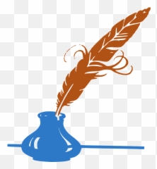 Brown Feather Quill In An Blue Inkwell - Quill Pen Clipart Png,Inkwell Png