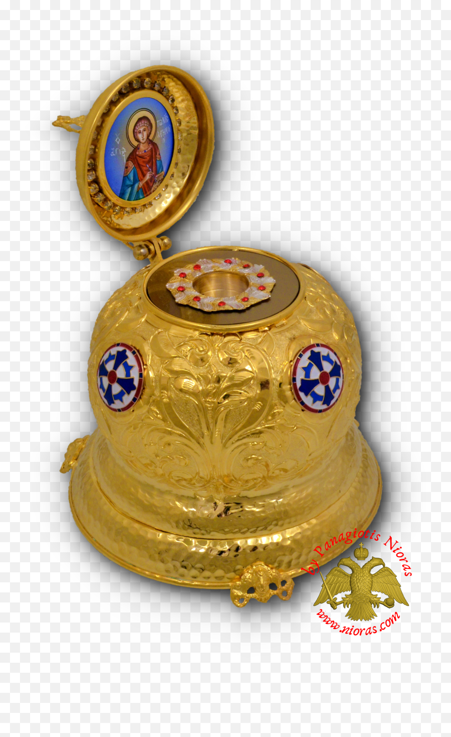 Reliquary Crown Box Gold Plated With Enamel Icon Saint - Byzantine Png,Zeon Icon