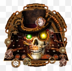 Updated Steampunk Skull Gravity Keyboard Theme Pc - Transparent Background Clock Png