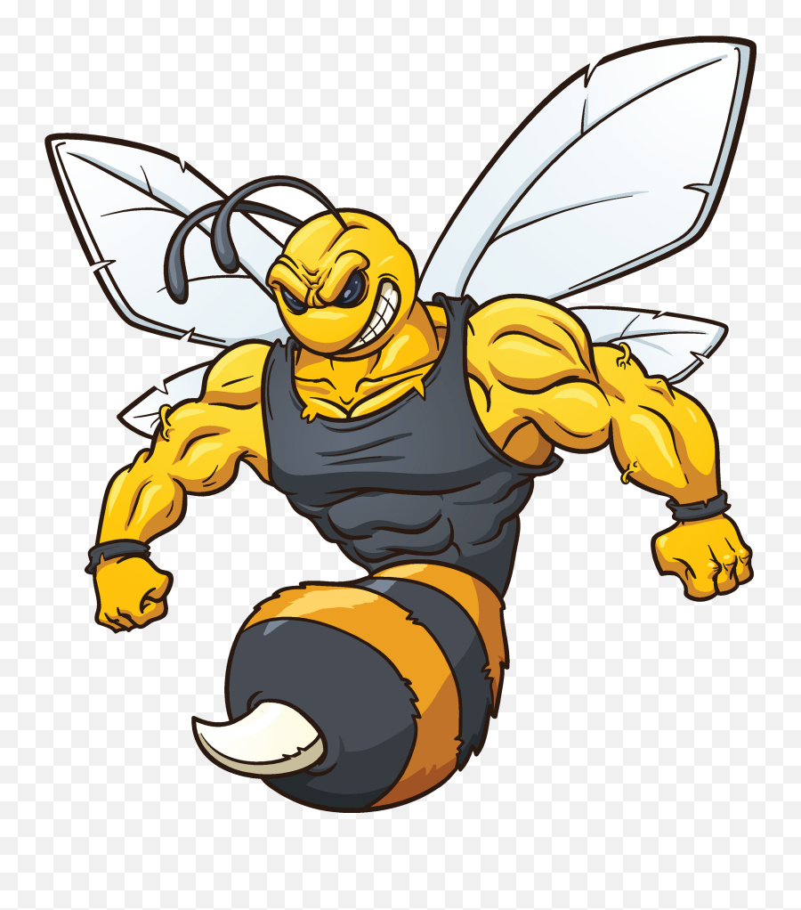 Bee Wasp Clip Art - Strong Cartoon Bee 3000x2657 Png Hornet Cartoon,Cartoon Bee Png