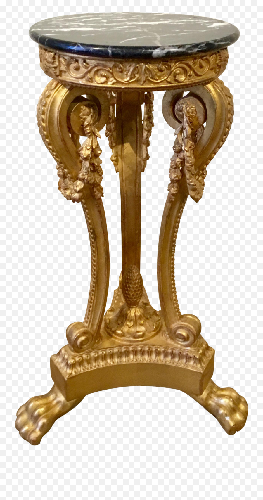 Italian Gold Gild Baroque Style Marble Top Pedestal - Antique Png,Pedestal Png