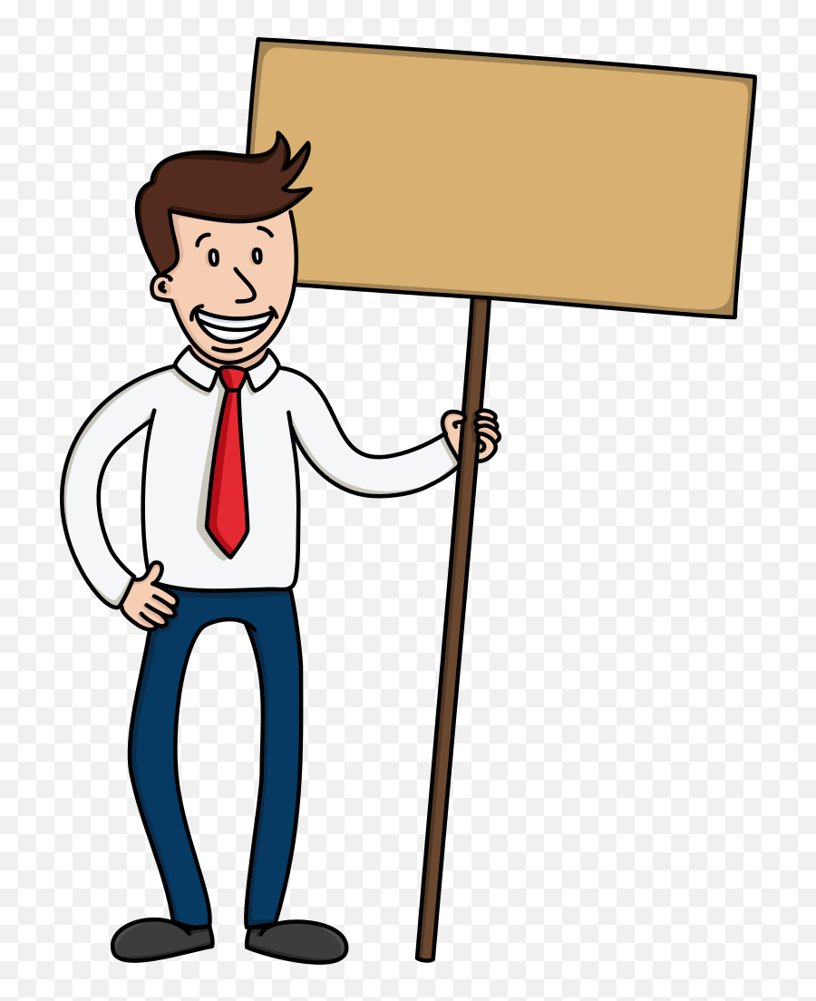 Businessman Holding A Blank Sign - Cartoon Holding Sign Png,Blank Sign Png
