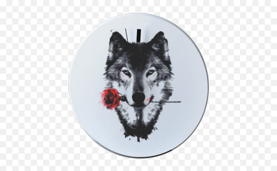 Round Wall Clock With Printing Wolf - Wolf With Rose Png,Wolf Head Logo