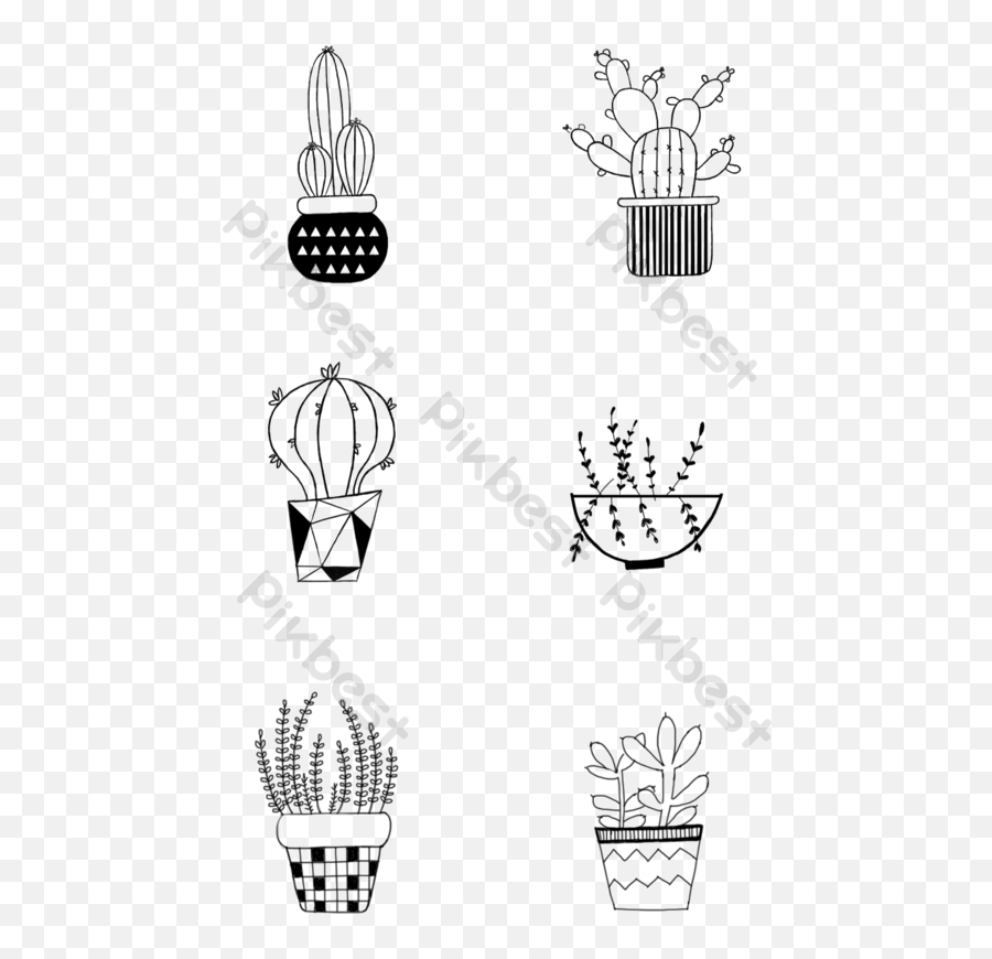 Black And White Drawing Small Potted Illustration Png - Hitam Putih Mudah Digambar,Succulent Icon