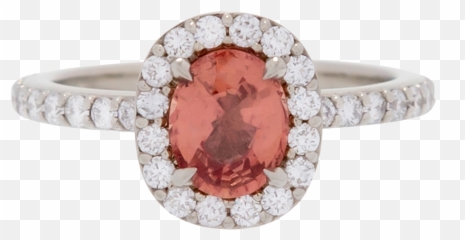 Oval Padparadscha Sapphire Ring - Ring Png,Halo Ring Png