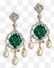Tanishq Jewels Of Royalty Earring Emerald Pearl - Of png
