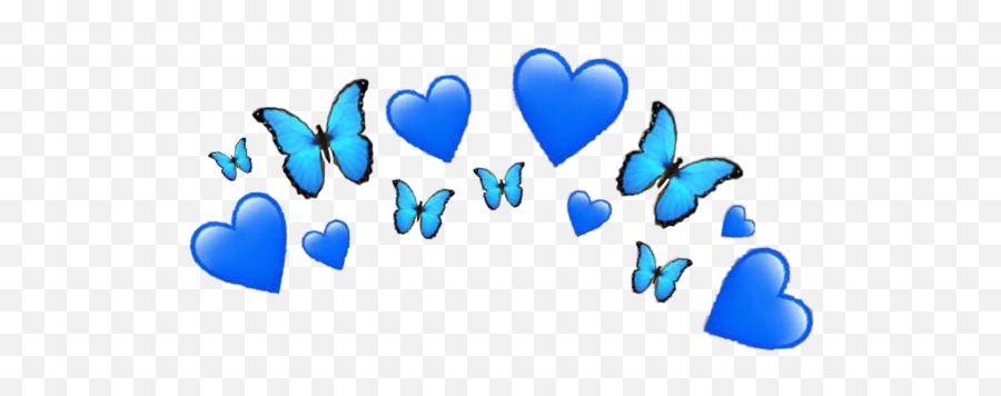 Blue Heart Butterfly Emoji Crown Hearts Butterflies Bla - Butterfly Emoji Transparent Background Png,Blue Butterfly Transparent Background