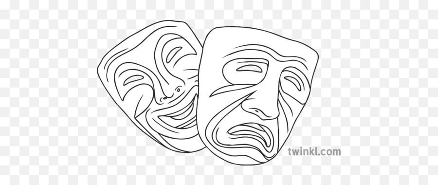Comedy And Tragedy Theatre Masks General Illustrations - Sketch Png,Comedy And Tragedy Masks Png