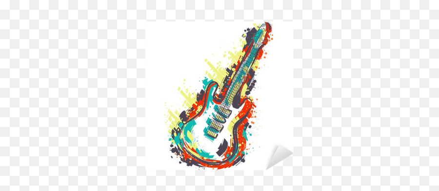 Sticker Electric Guitar Hand Drawn Grunge Style Art Retro - Guitar Retro Png Hd,Vintage Icon Guitars