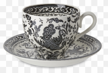 Burleigh Black Regal Peacock Teacup - Ceramic Tea Set Black And White Png,Teacup Png