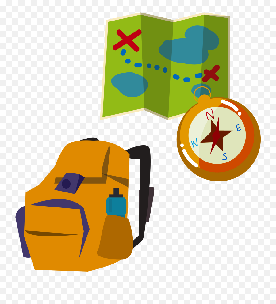 Backpacking Illustration Map Compass - Backpack Png,Backpack Clipart Png