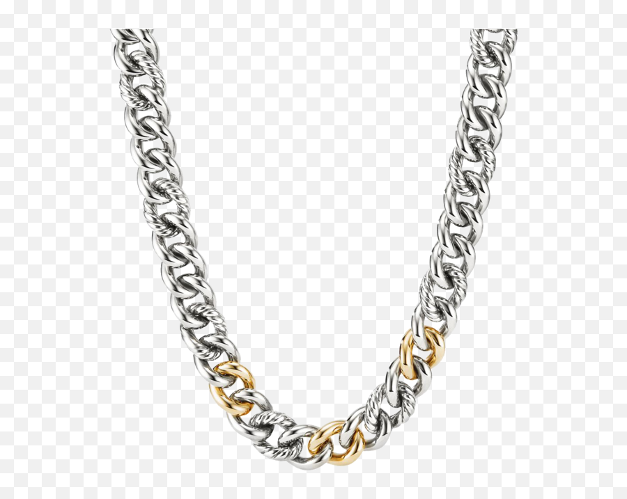 Curb Chain Necklace With 14k Yellow Gold 19 - Silver Curb Necklace Png,Gucci Icon Ring In Yellow Gold