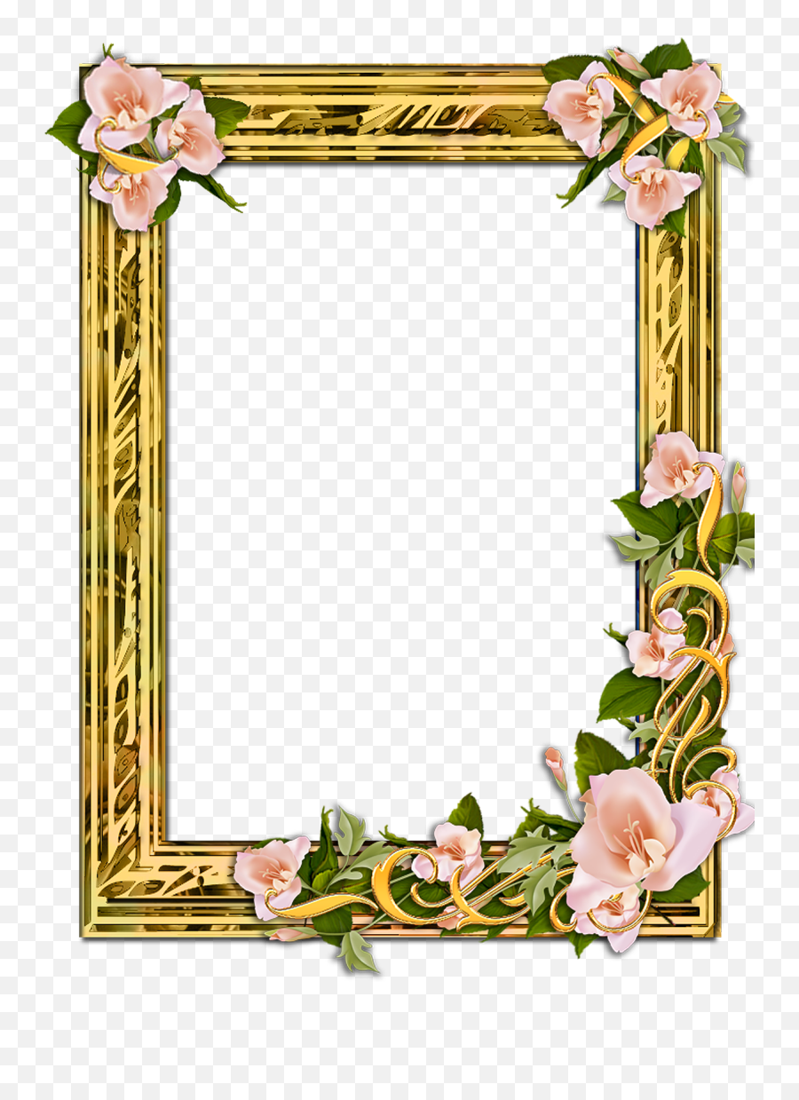 Png Gold Frame With Flowers - Transparent Background Golden Frame Png Hd,Gold Picture Frame Png