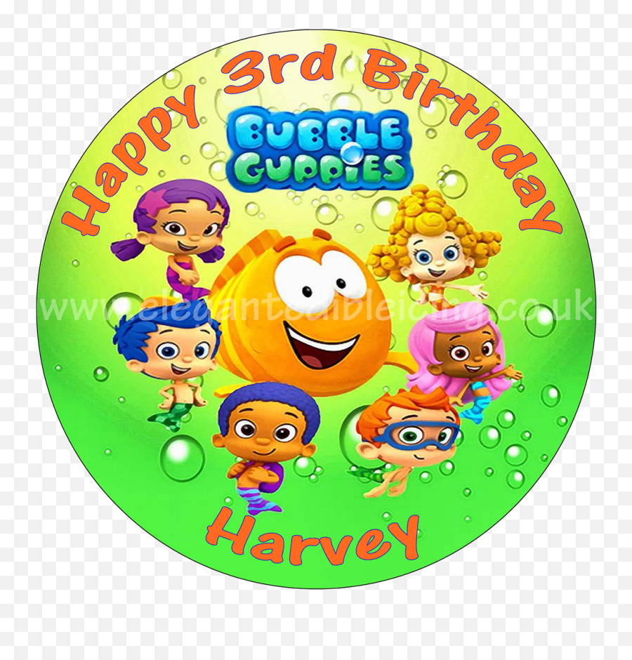 Bubble Guppies Green Personalised Edible Round Cake Topper - Bubble Guppies Poster Png,Bubble Guppies Png