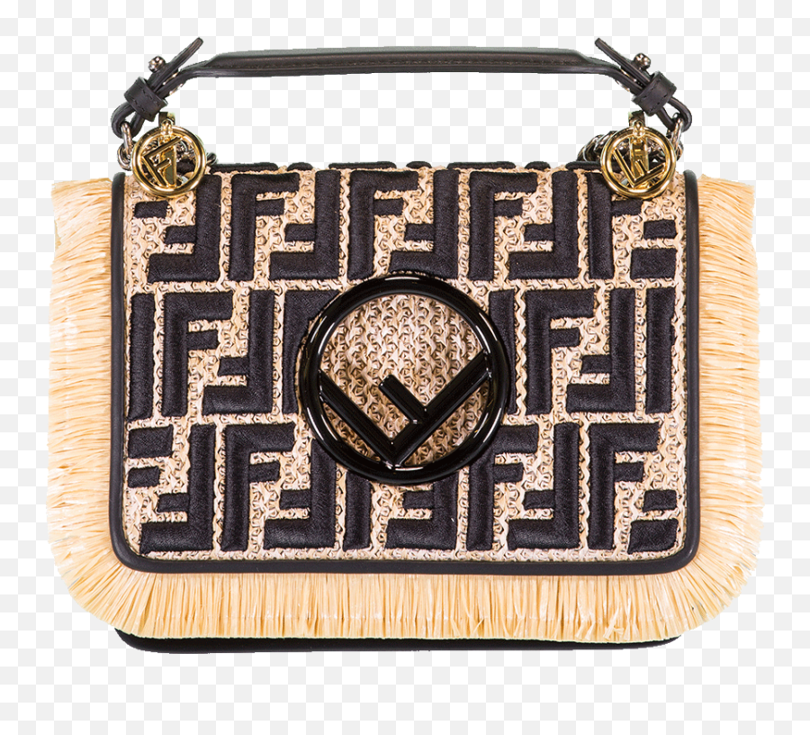 Download Fendi Rafia And Leather Small Kan I Bag In Nat - Blk Handbag Png,Fendi Logo Png